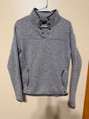 Eddie Bauer Gray Fleece Pullover Quarter-Button Collar